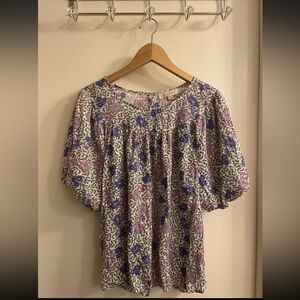 ANN TAYLOR Summer Cool Top Purple Blue Gray Blouse, Size Large L, EUC